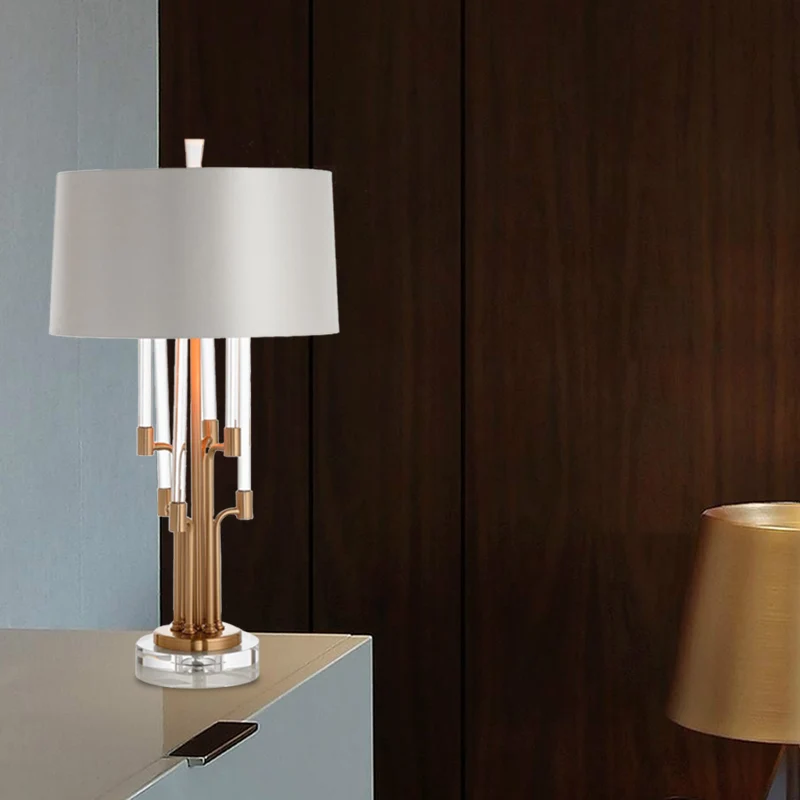 Buisvormige nachtkastjelamp Hedendaags handgeslepen kristal 1-lamps leeslamp goud Clearhalo