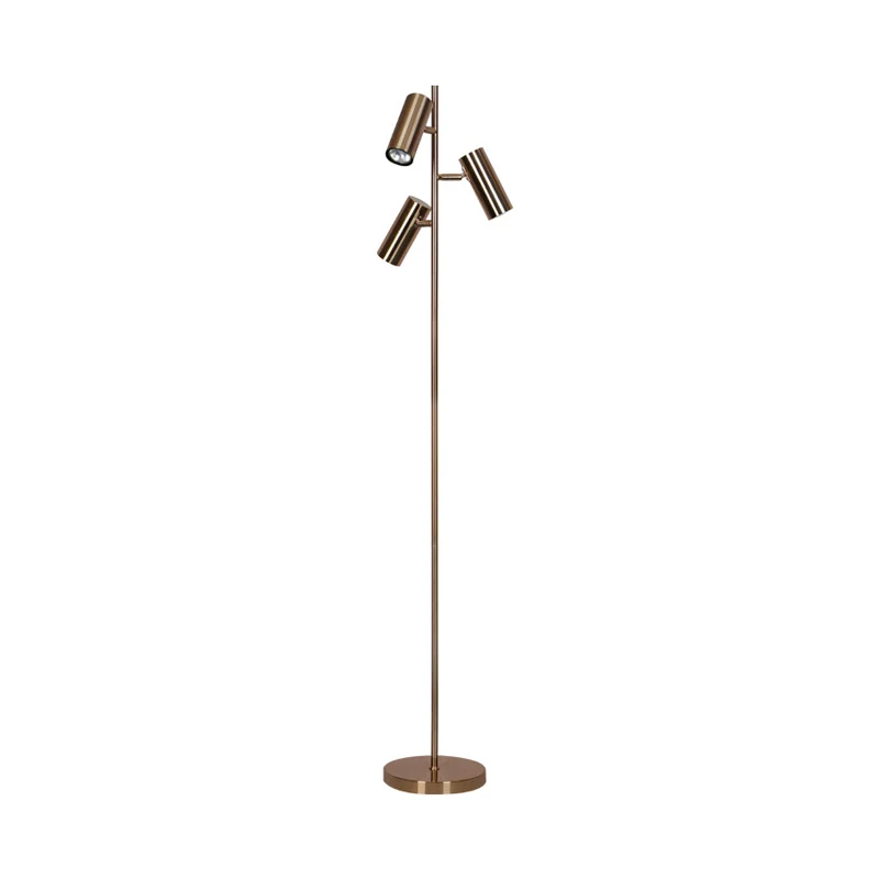 Buisvormige slaapkamerboomvloerlamp Metallic 3-koppige moderne leeslamp goud Clearhalo