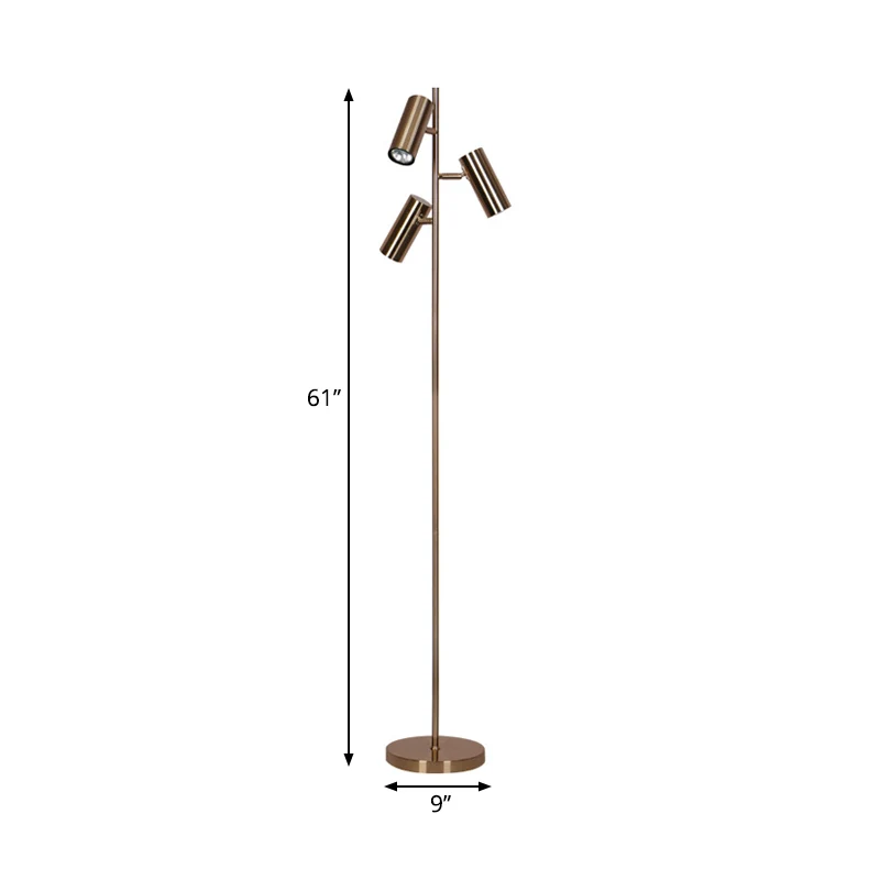 Buisvormige slaapkamerboomvloerlamp Metallic 3-koppige moderne leeslamp goud Clearhalo