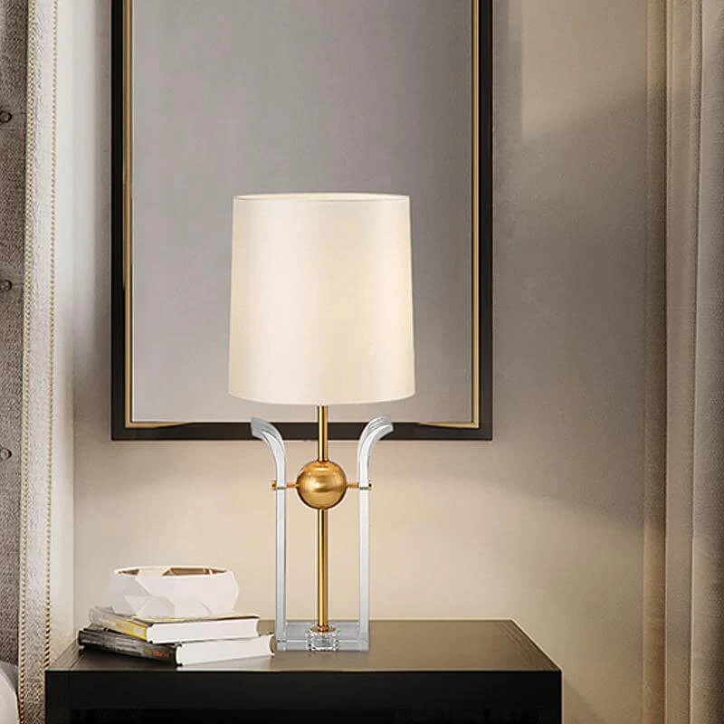 Bureaulamp met 1 lamp, vatschaduw, moderne stoffen leeslamp wit met kristallen voet Clearhalo