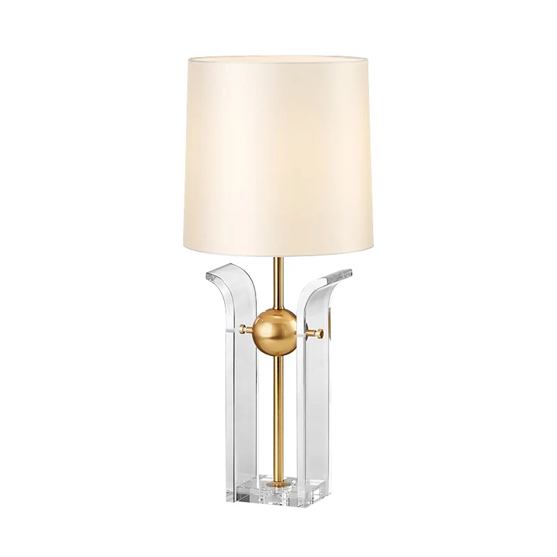 Bureaulamp met 1 lamp, vatschaduw, moderne stoffen leeslamp wit met kristallen voet Clearhalo