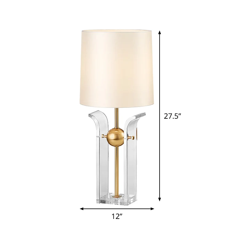 Bureaulamp met 1 lamp, vatschaduw, moderne stoffen leeslamp wit met kristallen voet Clearhalo