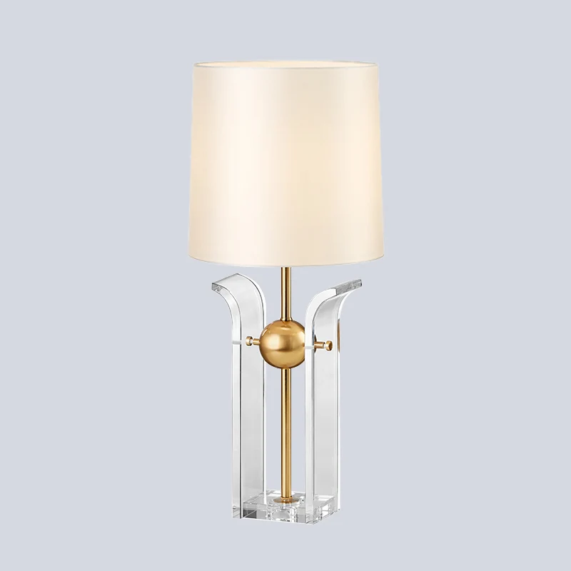 Bureaulamp met 1 lamp, vatschaduw, moderne stoffen leeslamp wit met kristallen voet Clearhalo