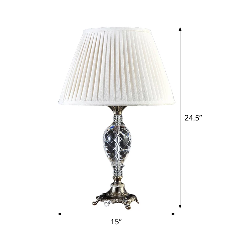 Bureaulamp van geplooide stof, moderne witte taaklamp met 1 kop en gebeeldhouwde bronzen metalen voet Clearhalo