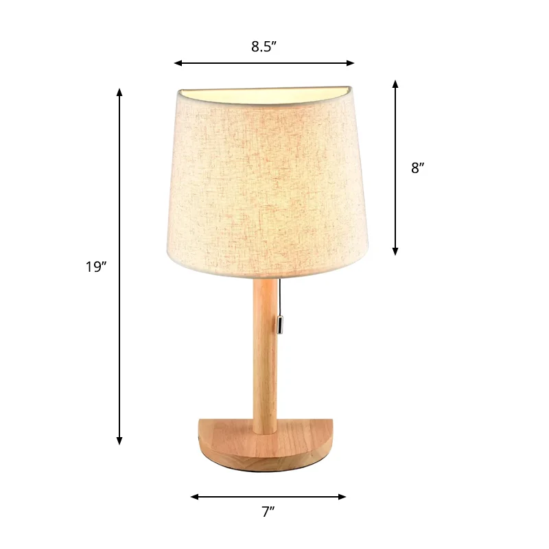 Bureaulamp van stof met halve cilinder, Aziatische stijl, enkele lichte houten leeslamp met trekketting Clearhalo
