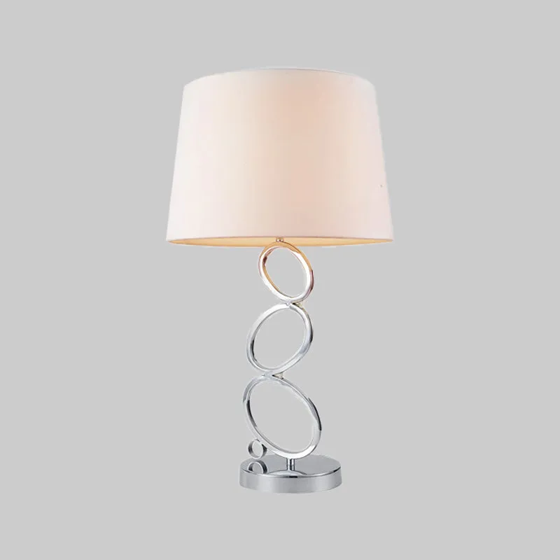 Bureaulamp van stof, modern, wit, 1 lamp, bureaulamp met ronde zilveren metalen voet Clearhalo
