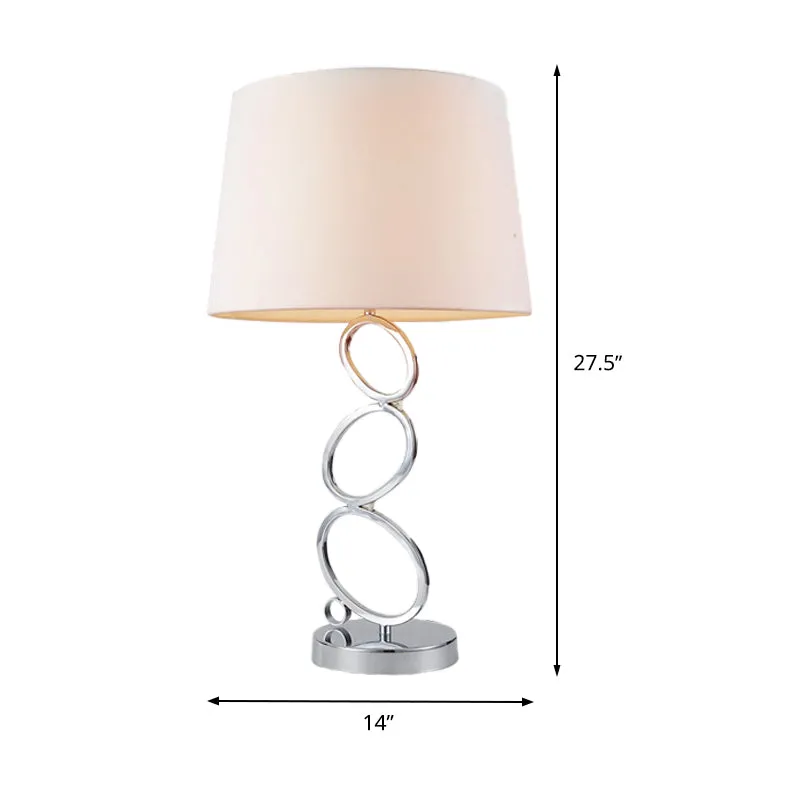 Bureaulamp van stof, modern, wit, 1 lamp, bureaulamp met ronde zilveren metalen voet Clearhalo
