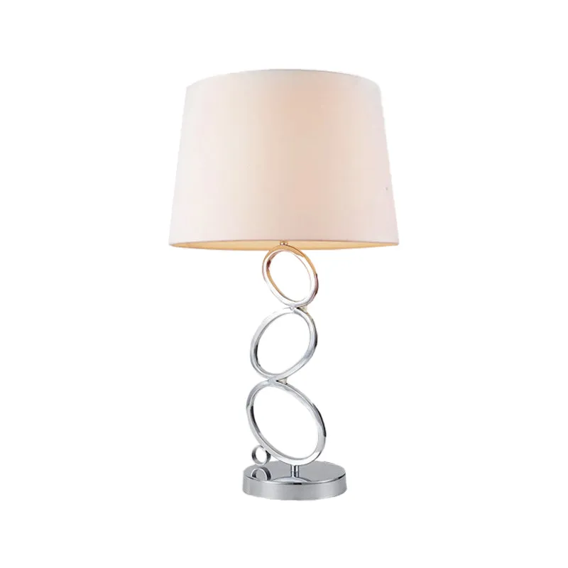 Bureaulamp van stof, modern, wit, 1 lamp, bureaulamp met ronde zilveren metalen voet Clearhalo