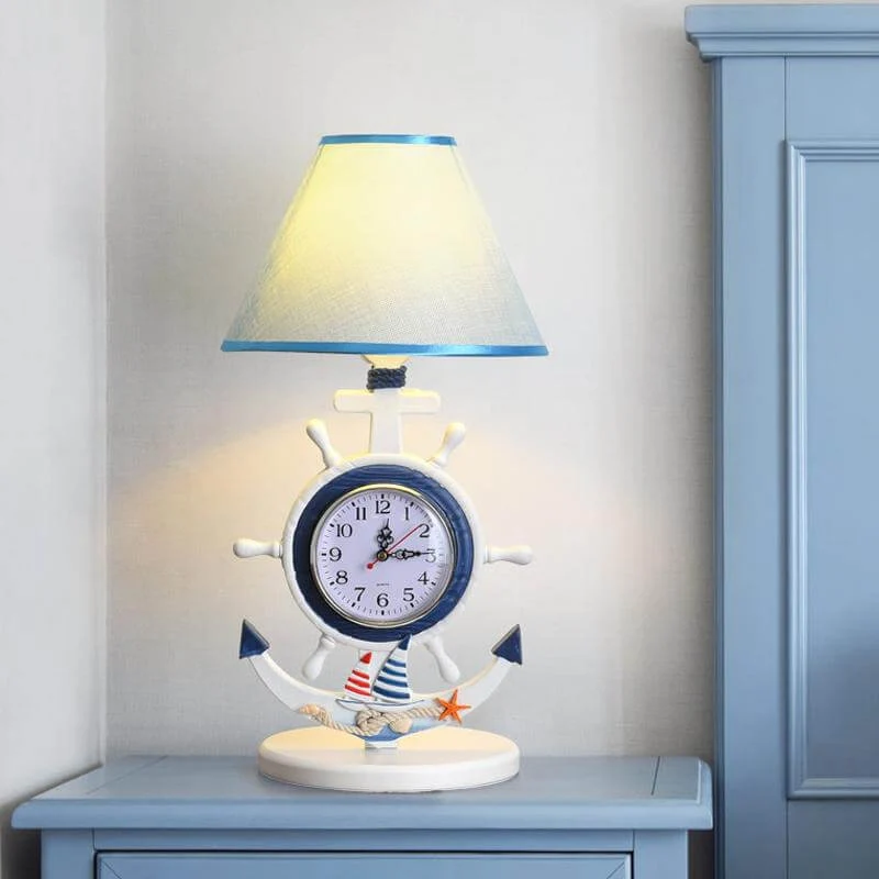 Bureaulamp voor slaapkamer met 1 lamp, kinderblauwe tafellamp met conische stoffen kap en klokontwerp Clearhalo