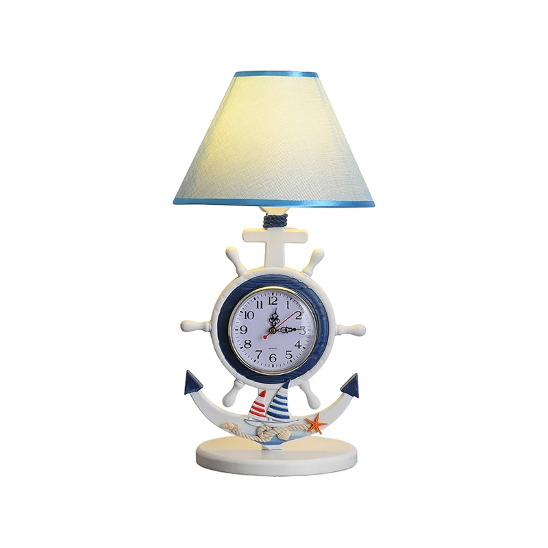 Bureaulamp voor slaapkamer met 1 lamp, kinderblauwe tafellamp met conische stoffen kap en klokontwerp Clearhalo