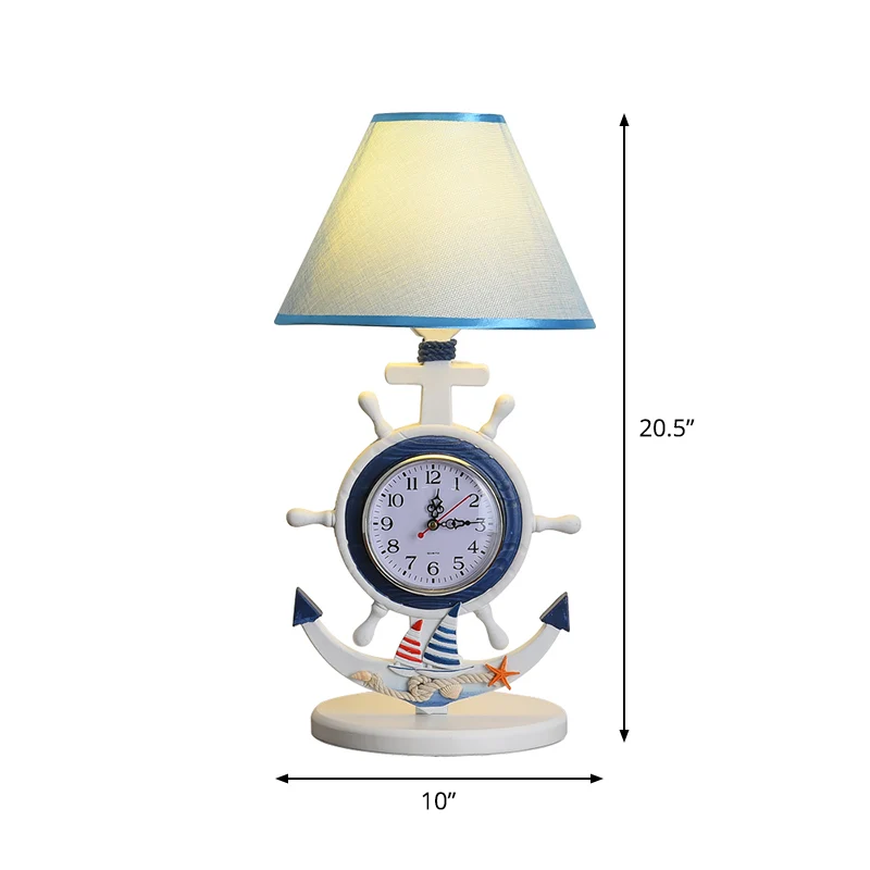 Bureaulamp voor slaapkamer met 1 lamp, kinderblauwe tafellamp met conische stoffen kap en klokontwerp Clearhalo