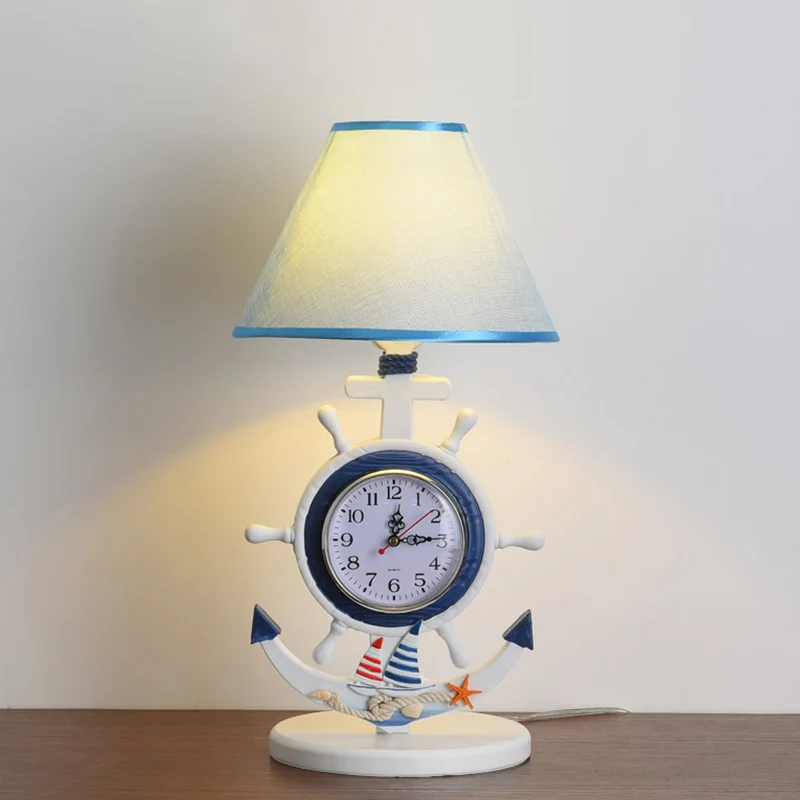 Bureaulamp voor slaapkamer met 1 lamp, kinderblauwe tafellamp met conische stoffen kap en klokontwerp Clearhalo