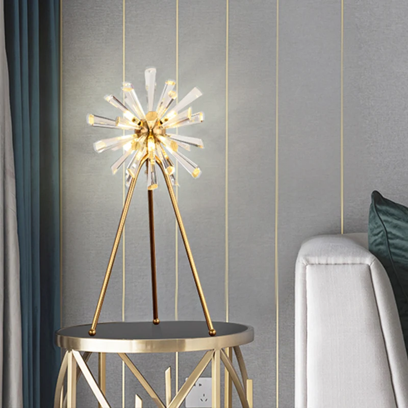 Burst Studeerkamer Bureaulamp Kristallen prisma's 1 lamp Hedendaagse nachttafellamp goud Clearhalo