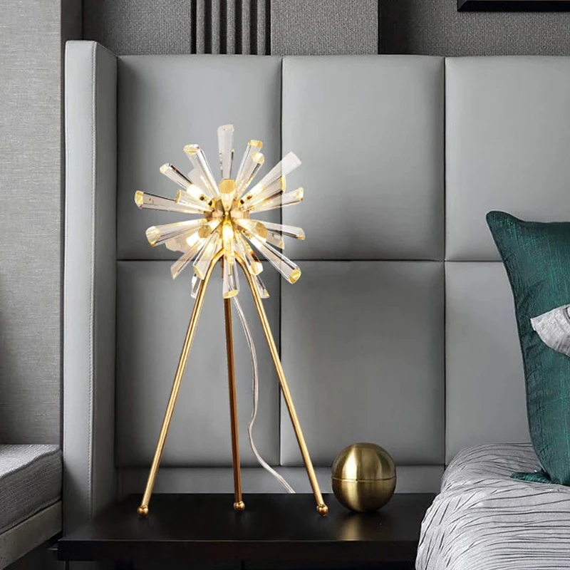 Burst Studeerkamer Bureaulamp Kristallen prisma's 1 lamp Hedendaagse nachttafellamp goud Clearhalo