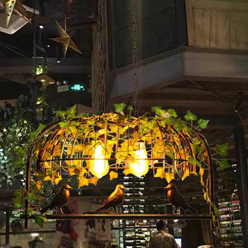 Cage Metal Island hanglamp industriële eetkamer hanglamp met imitatieblad groen Clearhalo
