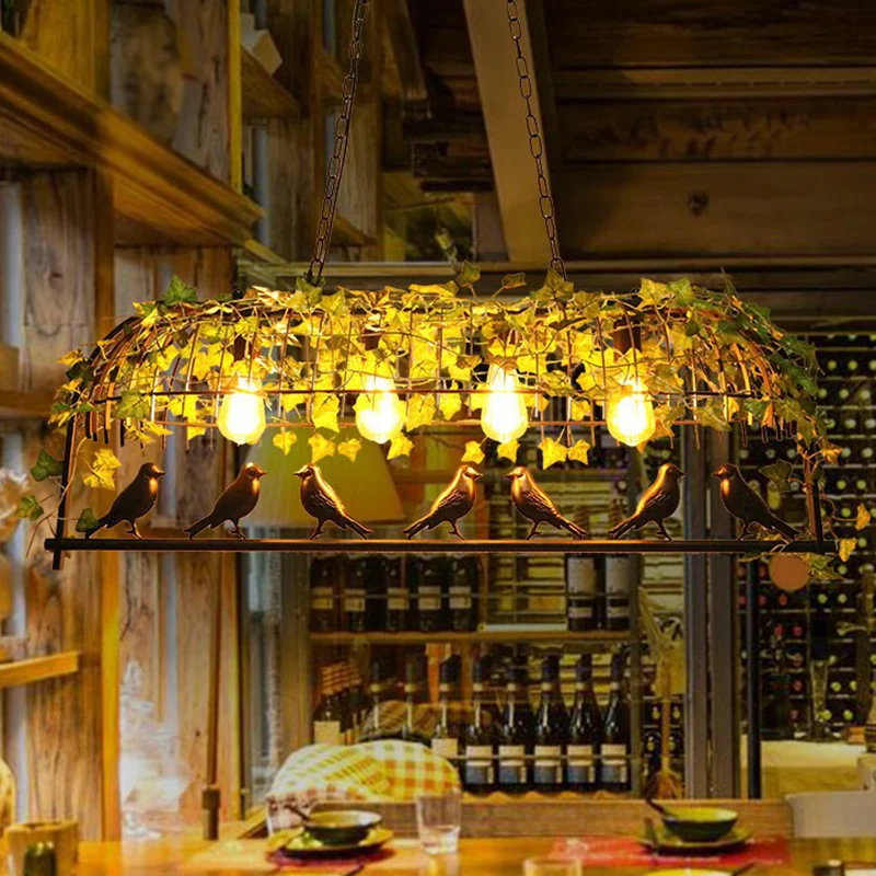 Cage Metal Island hanglamp industriële eetkamer hanglamp met imitatieblad groen Clearhalo
