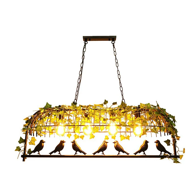 Cage Metal Island hanglamp industriële eetkamer hanglamp met imitatieblad groen Clearhalo