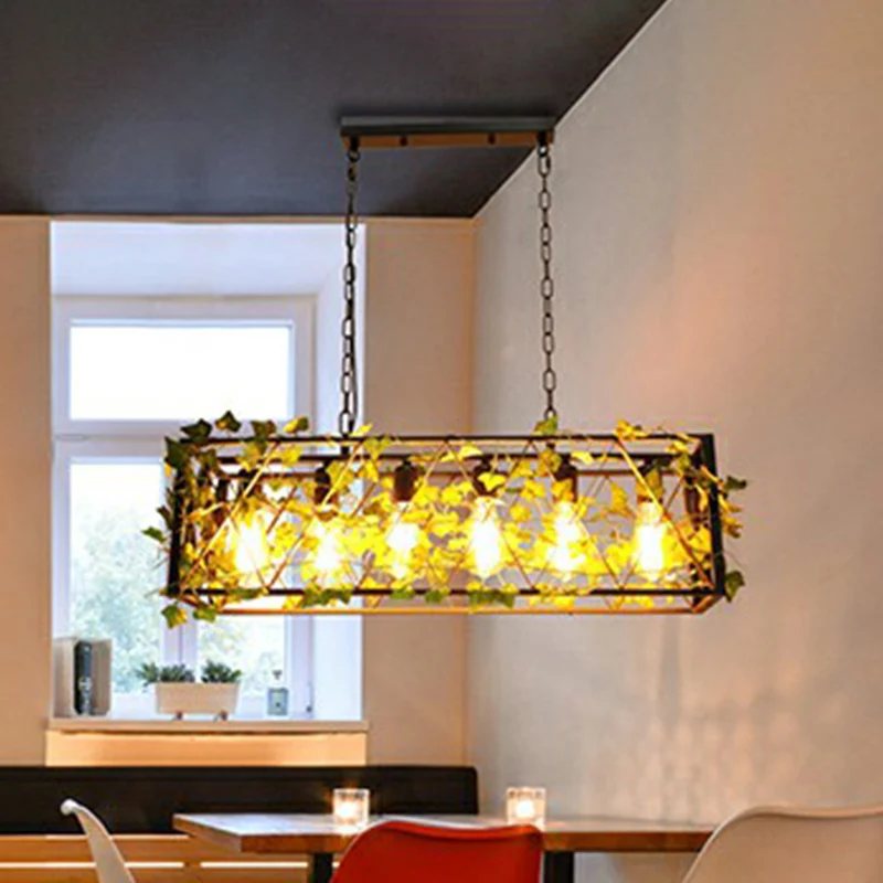 Cage Metal Island hanglamp industriële eetkamer hanglamp met imitatieblad groen Clearhalo