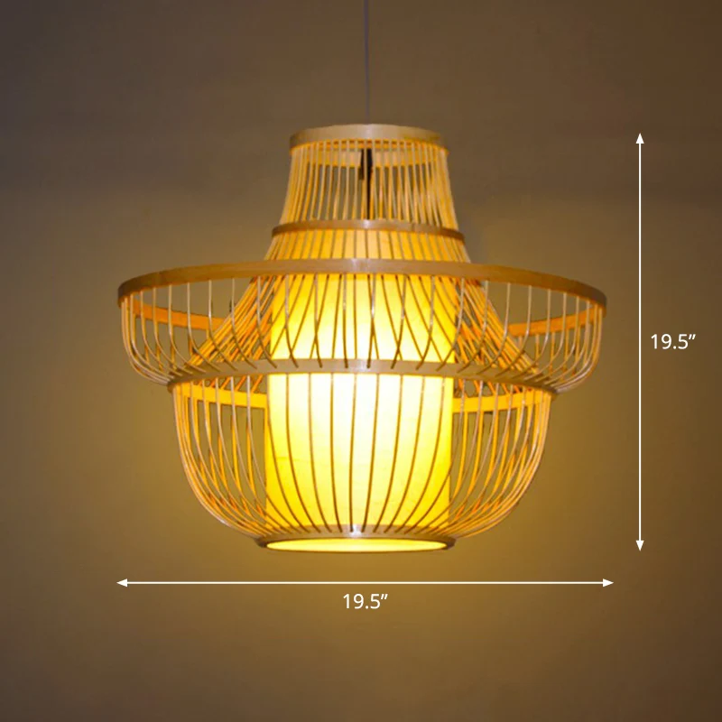 Cage Shade Suspension Lighting Modern Bamboo 1-lamps houten hanglamp voor balkon Clearhalo