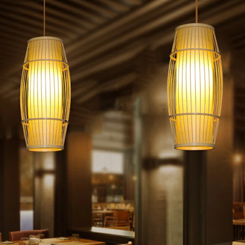 Cage Shade Suspension Lighting Modern Bamboo 1-lamps houten hanglamp voor balkon Clearhalo