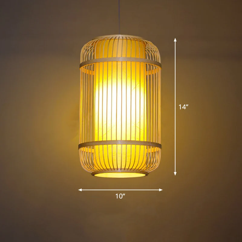 Cage Shade Suspension Lighting Modern Bamboo 1-lamps houten hanglamp voor balkon Clearhalo