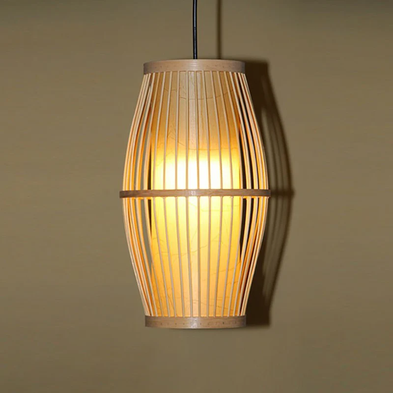 Cage Shade Suspension Lighting Modern Bamboo 1-lamps houten hanglamp voor balkon Clearhalo