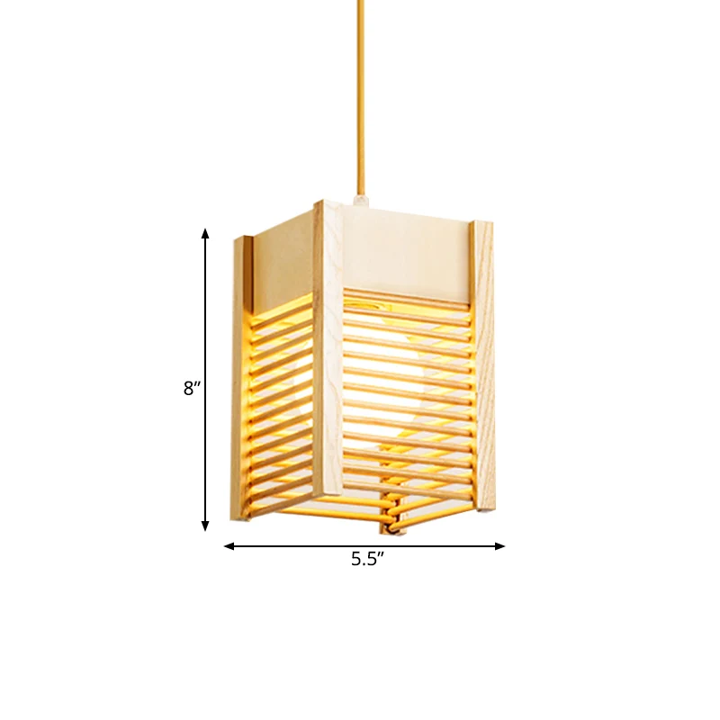 Cage Sushi House Hanglamp Hout 1 Lichte Japanse Stijl Hanglamp Beige Clearhalo