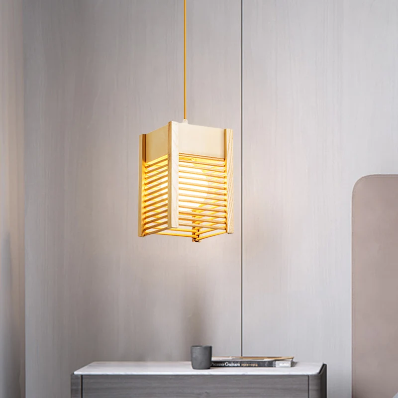 Cage Sushi House Hanglamp Hout 1 Lichte Japanse Stijl Hanglamp Beige Clearhalo