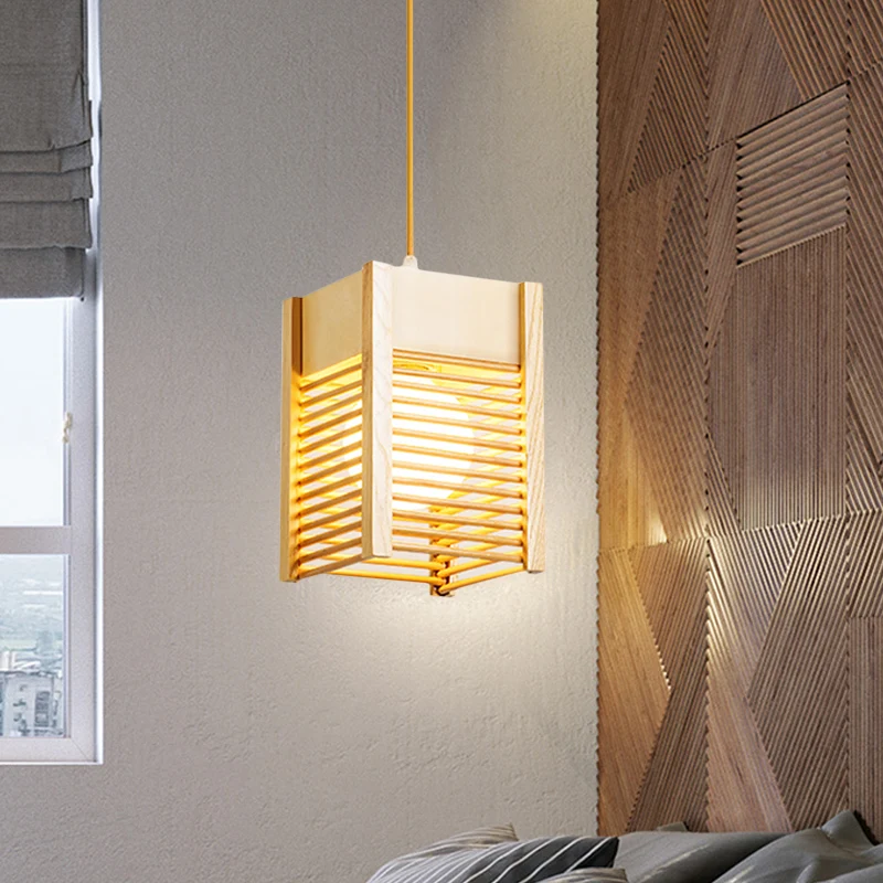 Cage Sushi House Hanglamp Hout 1 Lichte Japanse Stijl Hanglamp Beige Clearhalo