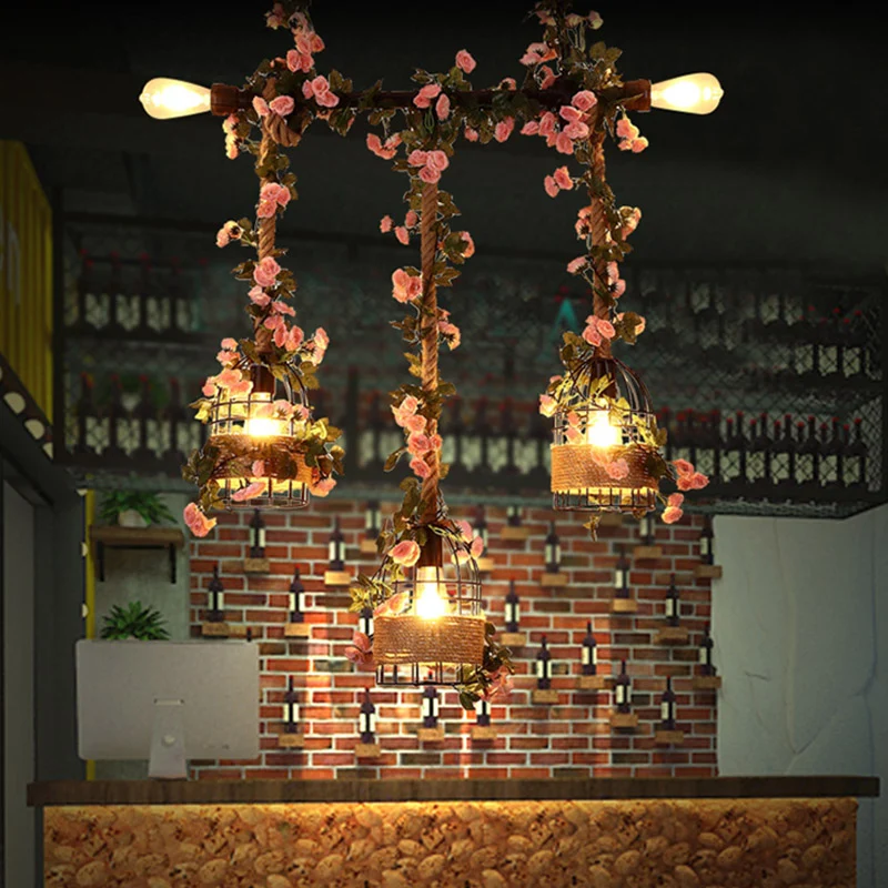 Caged Restaurant Island-plafondlamp Retro Metaal 3-kops zwarte druppellamp met bloemdecor Clearhalo