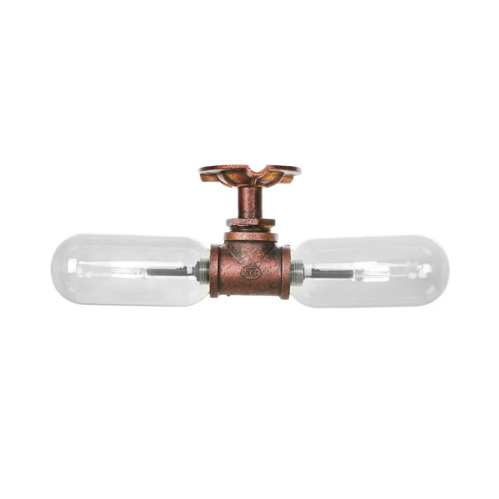Capsule Shade Woonkamer Semi-inbouwlamp Vintage helder glas 2-lichts verweerd koperen plafondverlichting met pijpontwerp C...