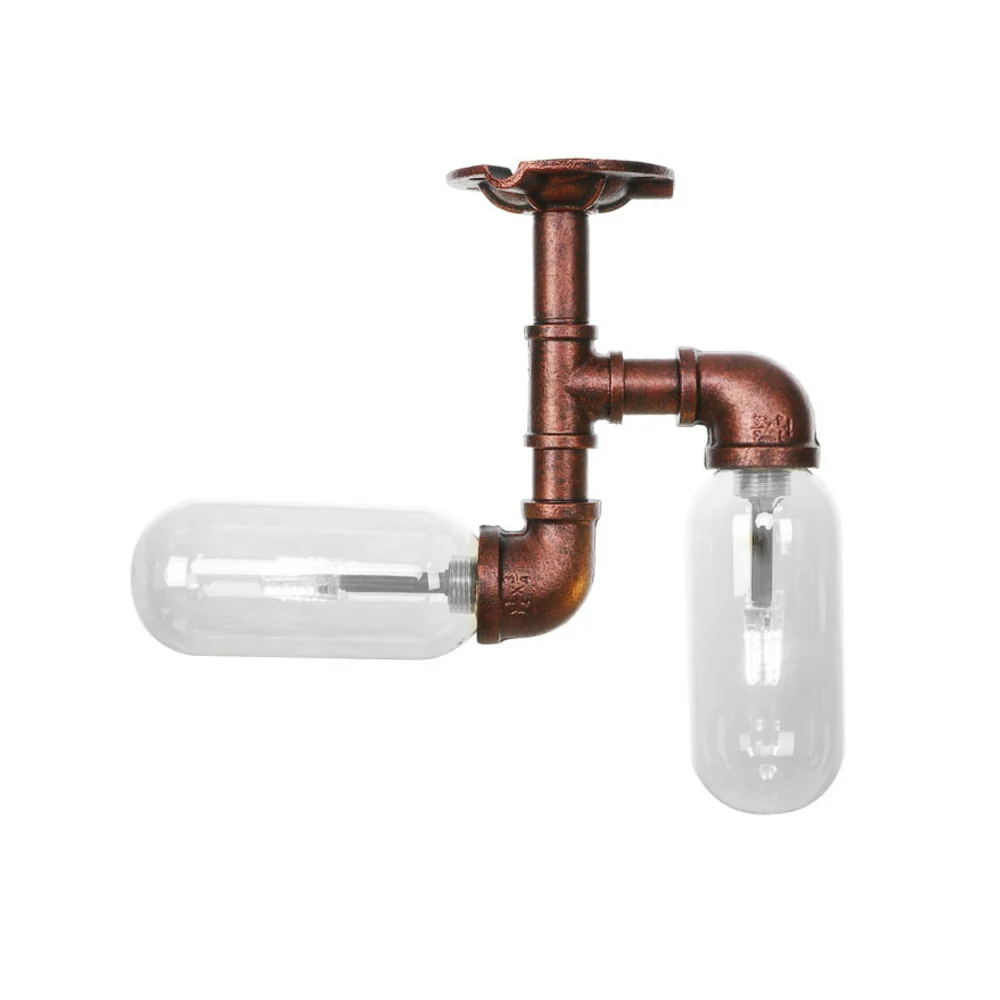 Capsule Shade Woonkamer Semi-inbouwlamp Vintage helder glas 2-lichts verweerd koperen plafondverlichting met pijpontwerp C...