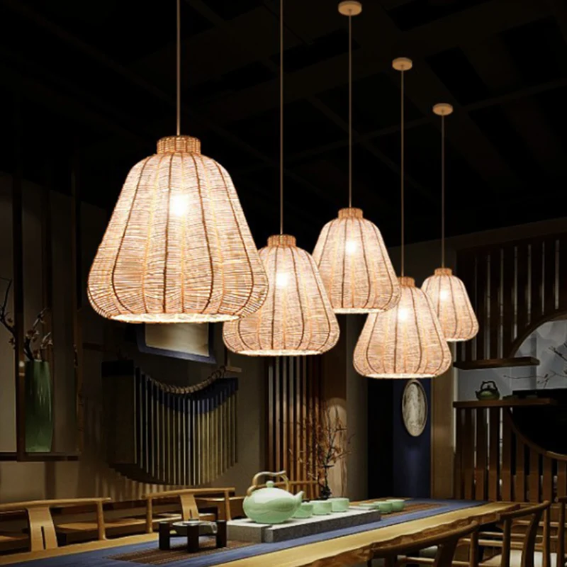 Carambola Suspension Hanglamp Creatieve Aziatische Bamboe 1 Lamp Houten Plafondlamp Clearhalo