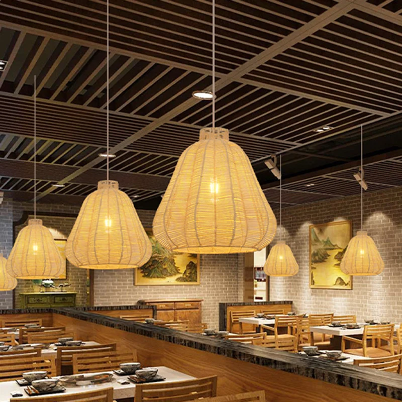 Carambola Suspension Hanglamp Creatieve Aziatische Bamboe 1 Lamp Houten Plafondlamp Clearhalo
