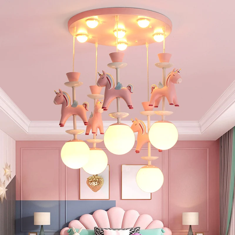Carrousel hangende plafondlamp Cartoon hars hangende hanglamp voor meisjesslaapkamer Clearhalo