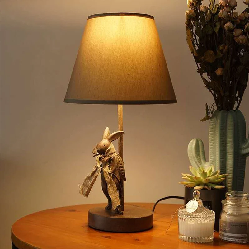 Cartoon Barrel Nachtkastje Lamp Stof 1 Licht Nachtkastje Taakverlichting met Konijn Deco Bruin Clearhalo
