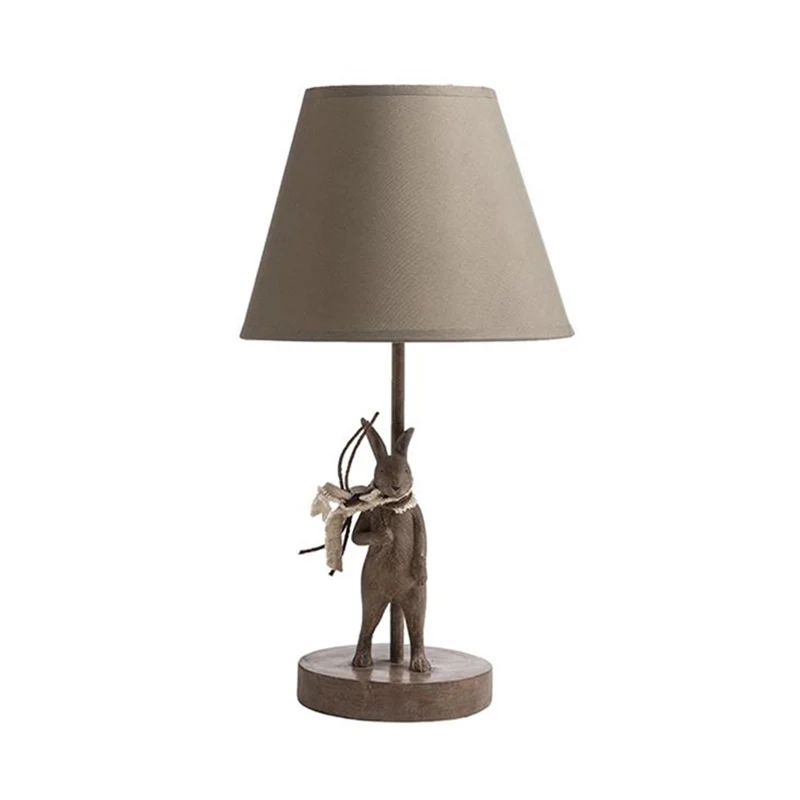 Cartoon Barrel Nachtkastje Lamp Stof 1 Licht Nachtkastje Taakverlichting met Konijn Deco Bruin Clearhalo