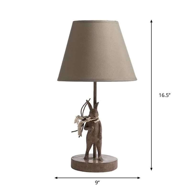 Cartoon Barrel Nachtkastje Lamp Stof 1 Licht Nachtkastje Taakverlichting met Konijn Deco Bruin Clearhalo