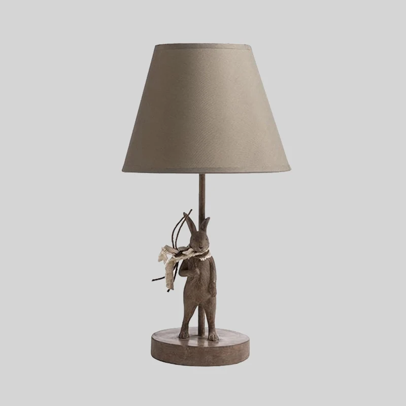 Cartoon Barrel Nachtkastje Lamp Stof 1 Licht Nachtkastje Taakverlichting met Konijn Deco Bruin Clearhalo