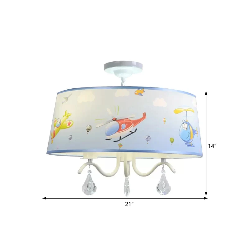 Cartoon blauwe hanglamp met kristallen vliegtuig kroonluchter van metaal en stof voor babykamer Clearhalo