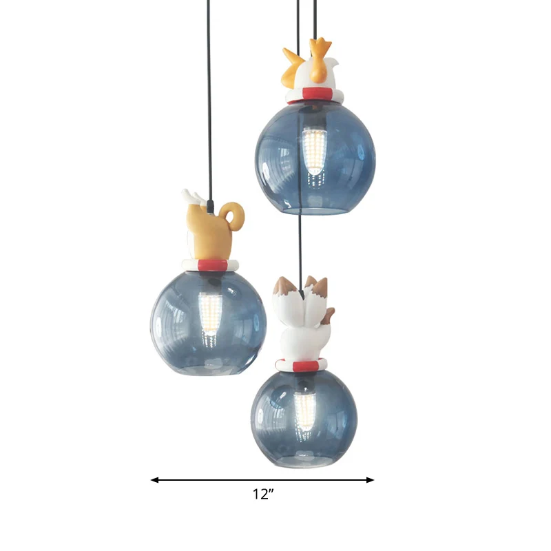 Cartoon Dieren Hars Multi Hanglamp Kinderen 3 Hoofden Blauw Hangend Plafondlamp voor Slaapkamer Clearhalo