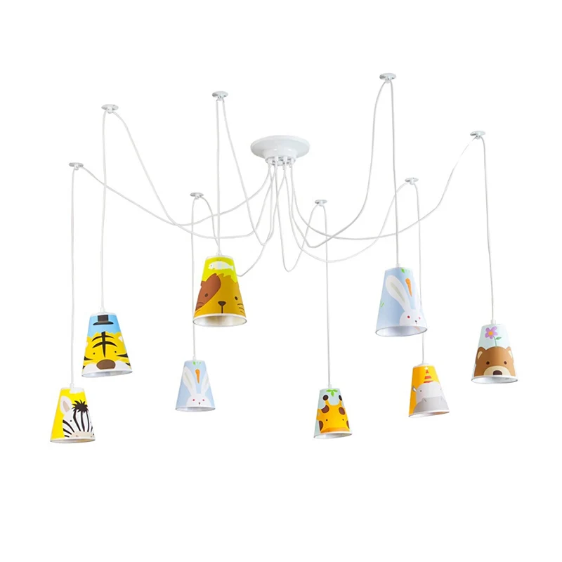 Cartoon emmer hanglamp met dier 8-lichts stoffen hanglamp voor de kleuterschool Clearhalo