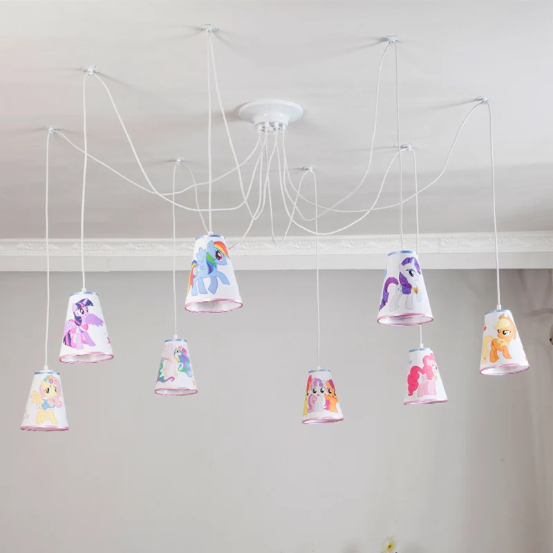 Cartoon emmer hanglamp met dier 8-lichts stoffen hanglamp voor de kleuterschool Clearhalo