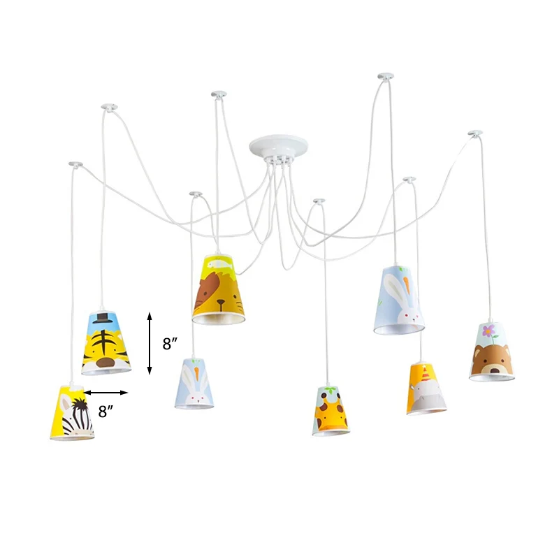 Cartoon emmer hanglamp met dier 8-lichts stoffen hanglamp voor de kleuterschool Clearhalo