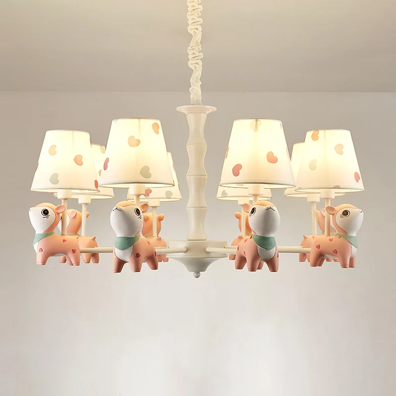Cartoon Empire Shade Suspension Light Patroon Slaapkamer Kroonluchter Licht met Hars Hert Roze Clearhalo