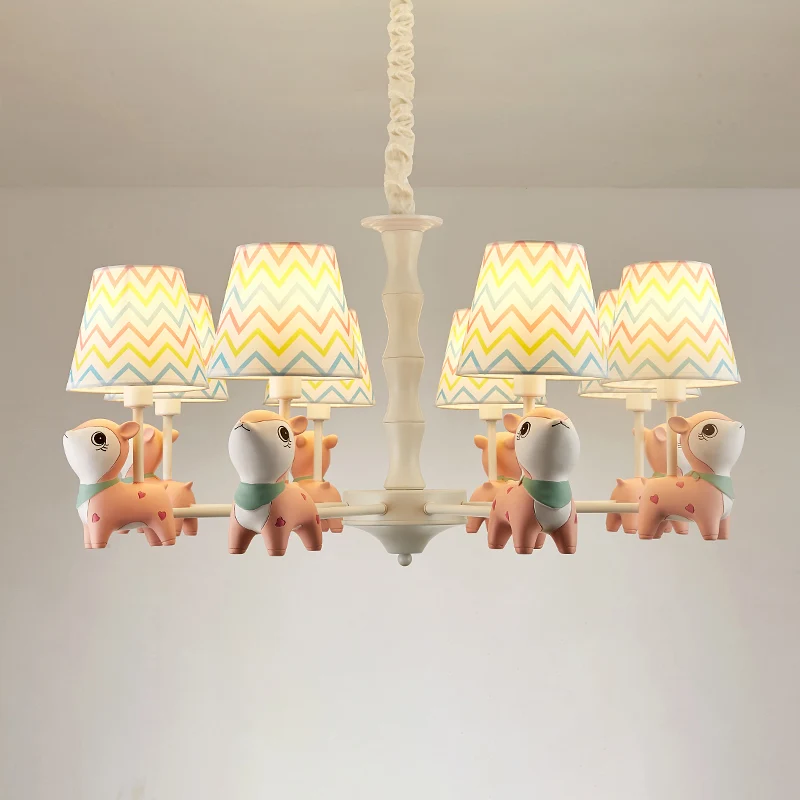 Cartoon Empire Shade Suspension Light Patroon Slaapkamer Kroonluchter Licht met Hars Hert Roze Clearhalo
