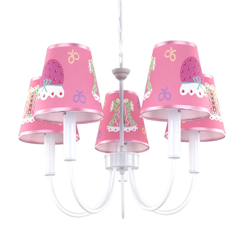 Cartoon giraffe hanglamp met taps toelopende kap 5-kops metalen kroonluchter roze voor meisjeskamer Clearhalo