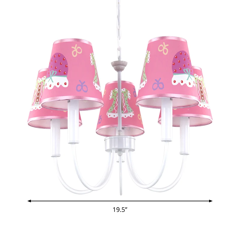 Cartoon giraffe hanglamp met taps toelopende kap 5-kops metalen kroonluchter roze voor meisjeskamer Clearhalo