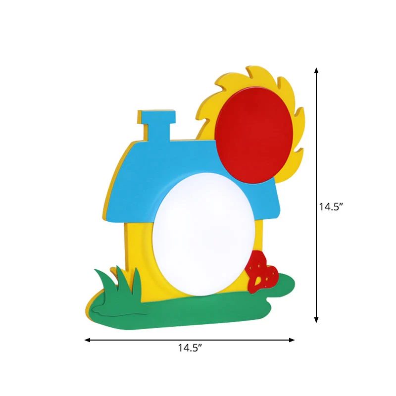 Cartoon House wandlamp houten LED kinderkamer wandkandelaar met acryl kap rood-geel-blauw Clearhalo