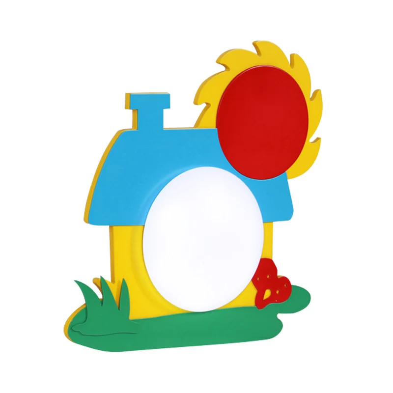 Cartoon House wandlamp houten LED kinderkamer wandkandelaar met acryl kap rood-geel-blauw Clearhalo